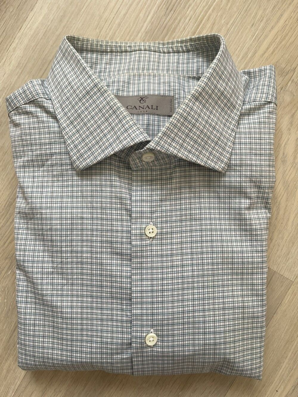 Canali 1934 Men Check Woven 100% Cotton Button-Up Shirt Long Sleeve Size 43 17